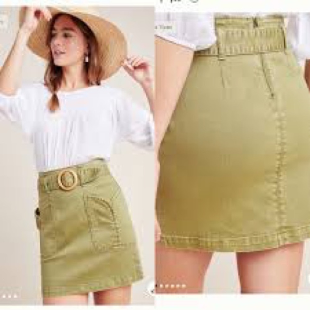 Anthropologie pilcro and the letterpress mini skirt in army green size 12